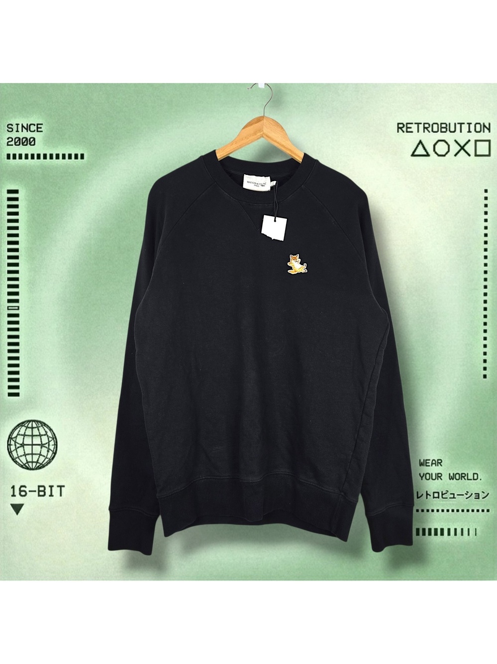 NWT Maison Kitsune Fox Crewneck Sweatshirt Black Size M